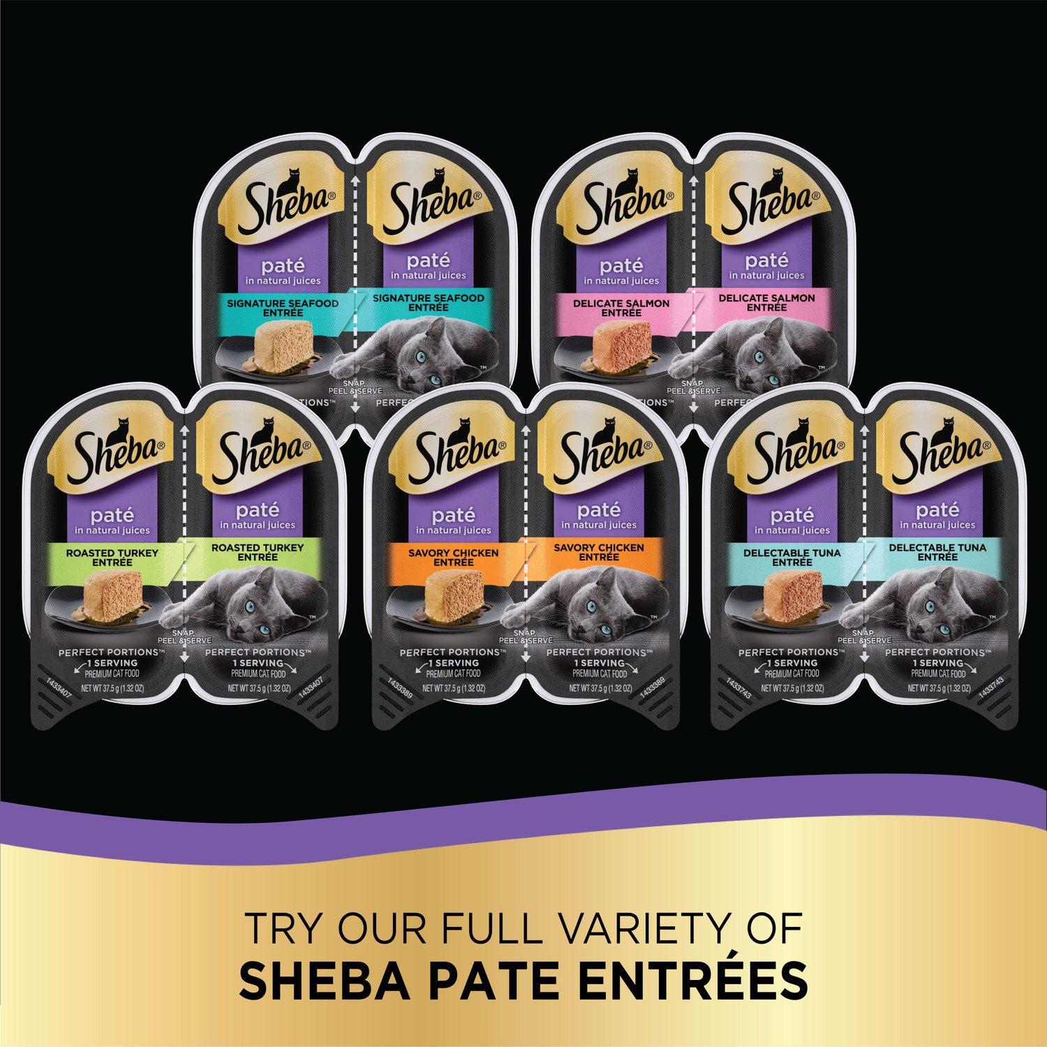 SHEBA Wet Cat Food Pate Variety Pack, Delicate Salmon and Tender Whitefish & Tuna Entrees, 2.6 Oz. PERFECT PORTIONS Twin Pack Trays