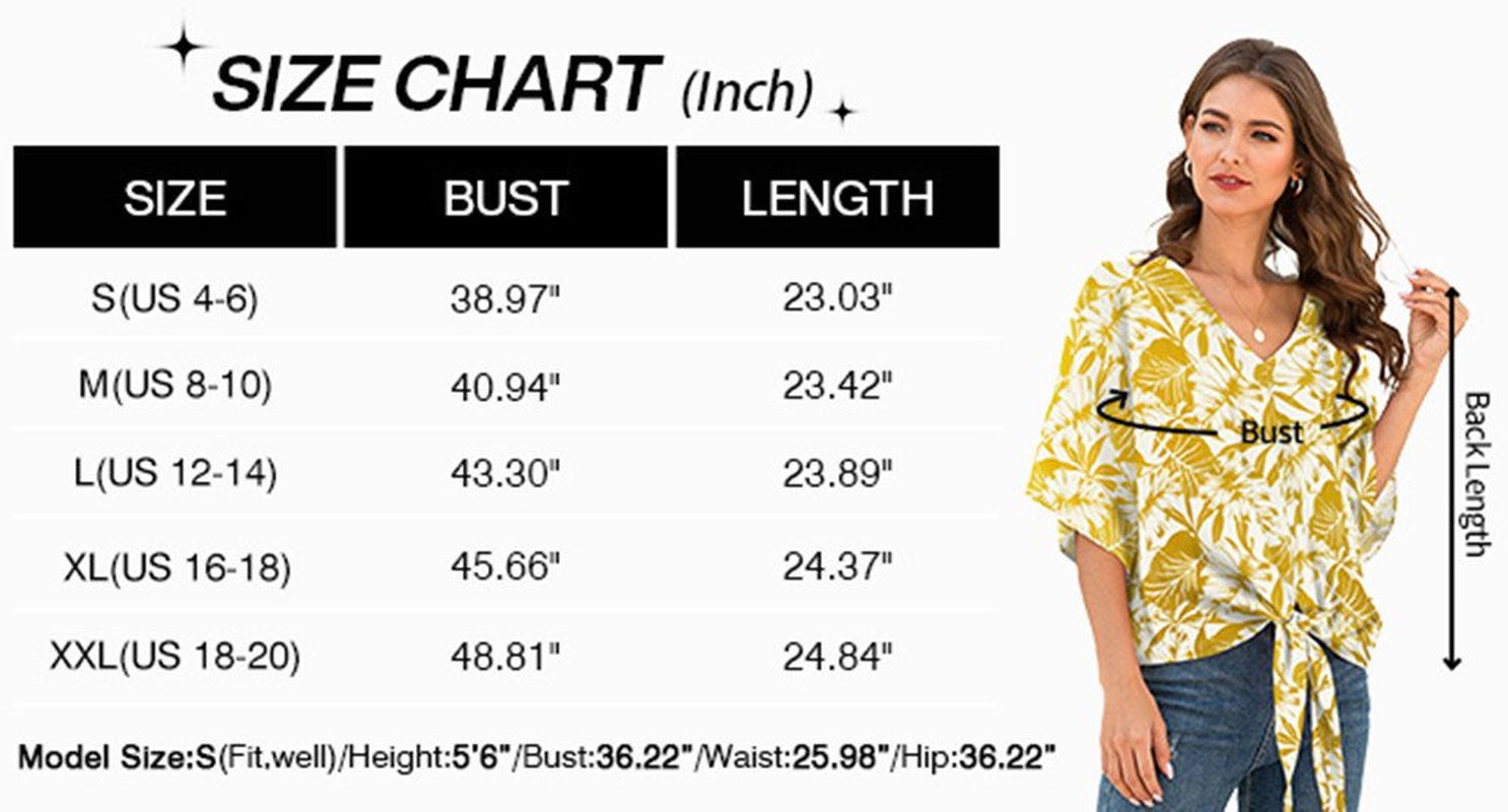 Uvplove Womens Tie Front Chiffon Blouses V Neck Batwing Short Sleeve Summer Tops Shirts