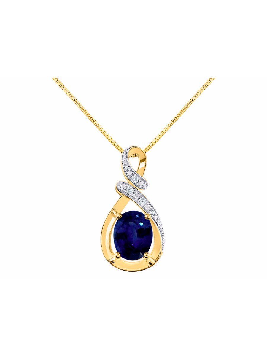 RYLOS Necklaces for Women Yellow Gold Plated Silver Designer Necklace Gemstone & Genuine Diamonds Pendant 18" Chain 9X7MM BLUE Sapphire Birthstone Womens Jewelry Silver Necklace for Women