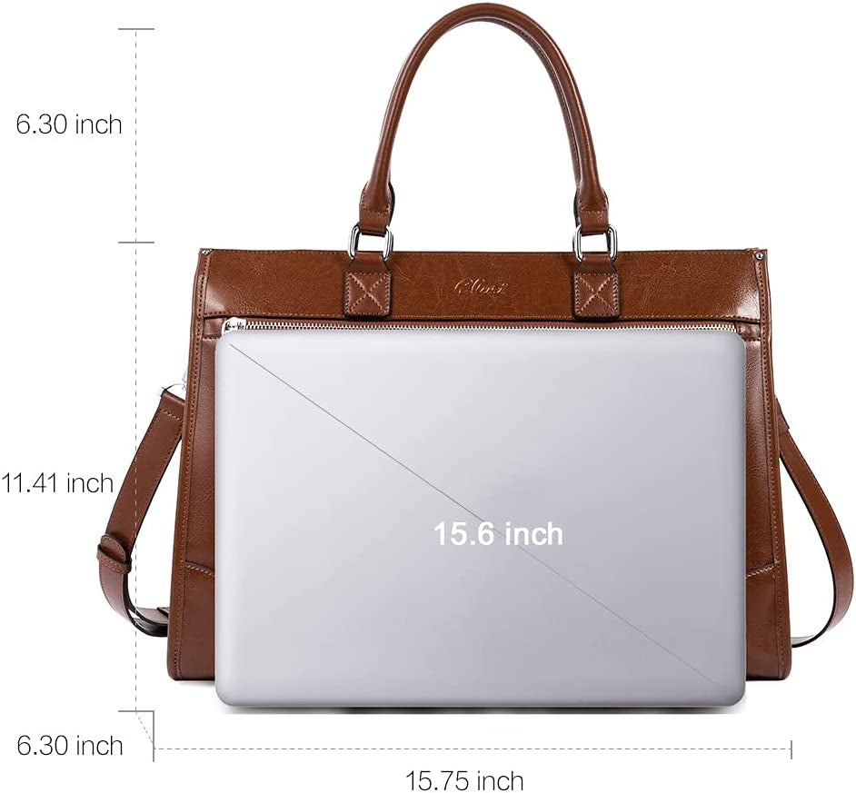CLUCI Womens Briefcase Oil Wax Leather 15.6 Inch Laptop Business Vintage Ladies Large Capacity Shoulder Bag Brown