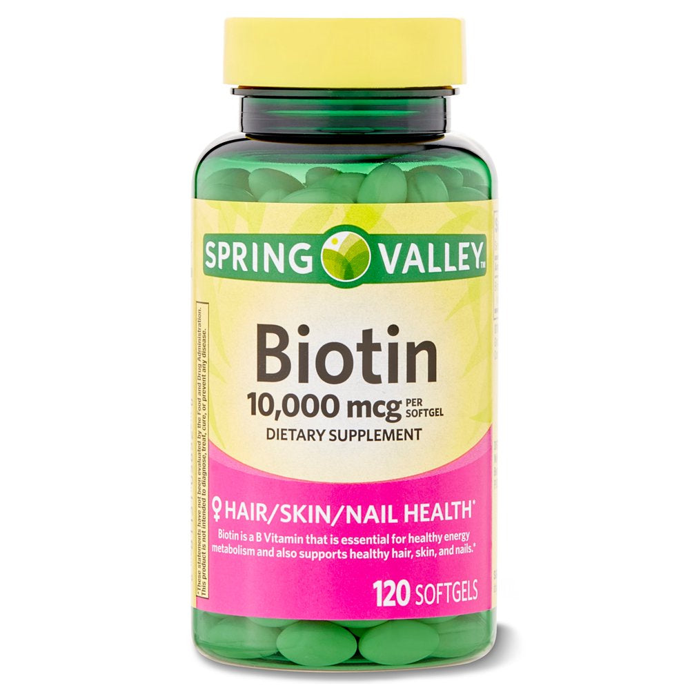 Spring Valley Biotin Softgels, Dietary Supplement, 10,000 Mcg, 120 Count