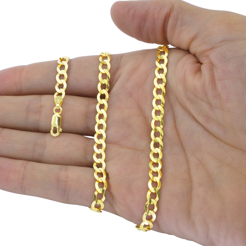 Nuragold 14K Yellow Gold 6Mm Solid Cuban Curb Link Chain Bracelet, Mens Jewelry Lobster Clasp 8" 8.5" 9"