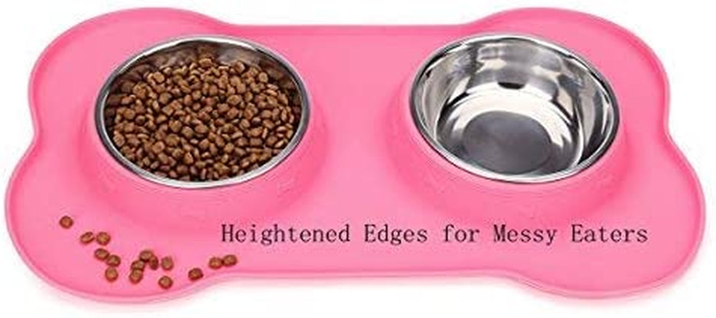 Hubulk Pet Dog Bowls 2 Stainless Steel Dog Bowl with No Spill Non-Skid Silicone Mat + Pet Food Scoop Water and Food Feeder Bowls for Feeding Small Medium Large Dogs Cats Puppies (S, Pink)