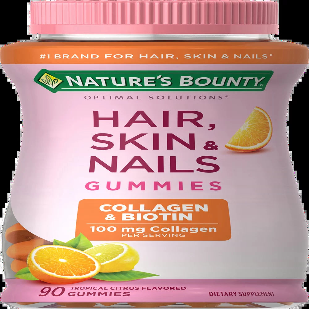 Nature'S Bounty Hair Skin and Nails with Collagen and Biotin, Gummies, Tropical Citrus, 90 Ct