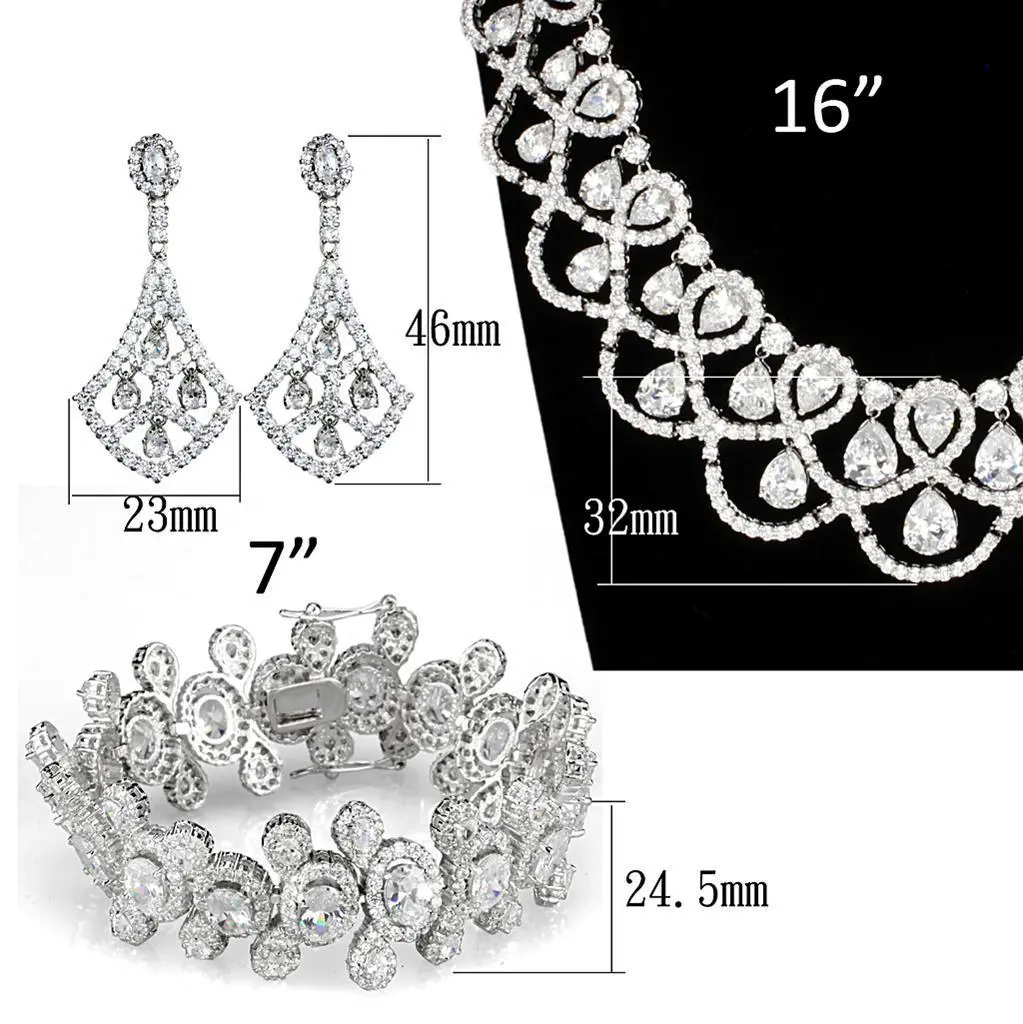 -Rhodium Brass Jewelry Sets with AAA Grade CZ  in Clear