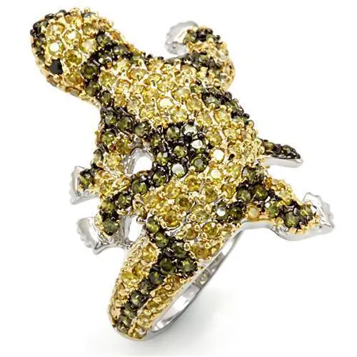- Gold+Ruthenium Brass Ring with AAA Grade CZ  in Multi Color