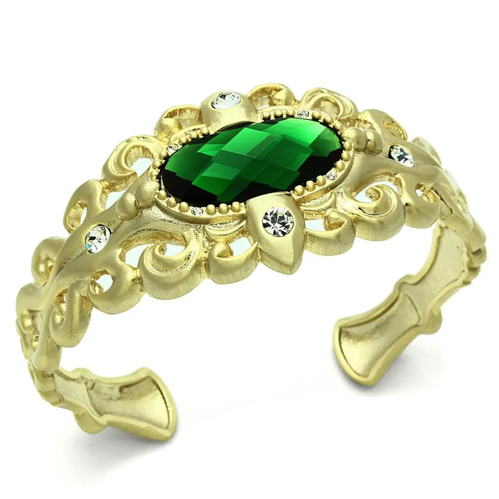 Gold & Brush Brass Bangle with Synthetic Synthetic Glass in Emerald