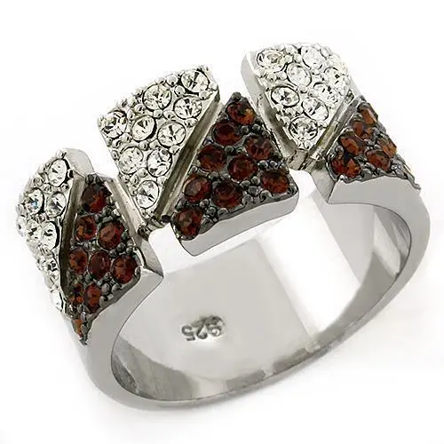 - Rhodium 925 Sterling Silver Ring with Top Grade Crystal  in Multi Color