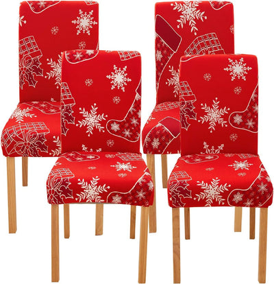 Ogrmar 4PCS Stretch Removable Washable Dining Room Chair Protector Slipcovers Christmas Decoration/Home Decor Dining Room Seat Cover