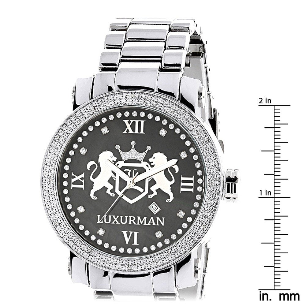 Designer Large Watches: Phantom Real Diamond Watch for Men 0.12Ct Black MOP Metal Band + Leather Straps