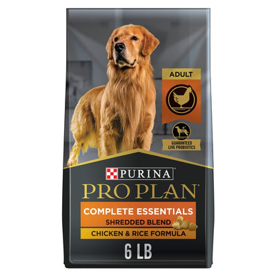 Purina Pro Plan High Protein Dog Food with Probiotics for Dogs, Shredded Blend Chicken & Rice Formula, 6 Lb. Bag