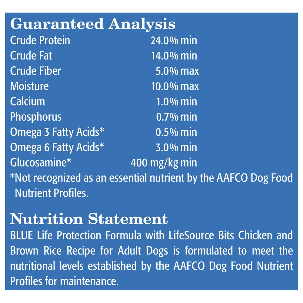 Blue Buffalo Life Protection Formula Chicken and Brown Rice Dry Dog Food for Adult Dogs, Whole Grain, 15 Lb. Bag