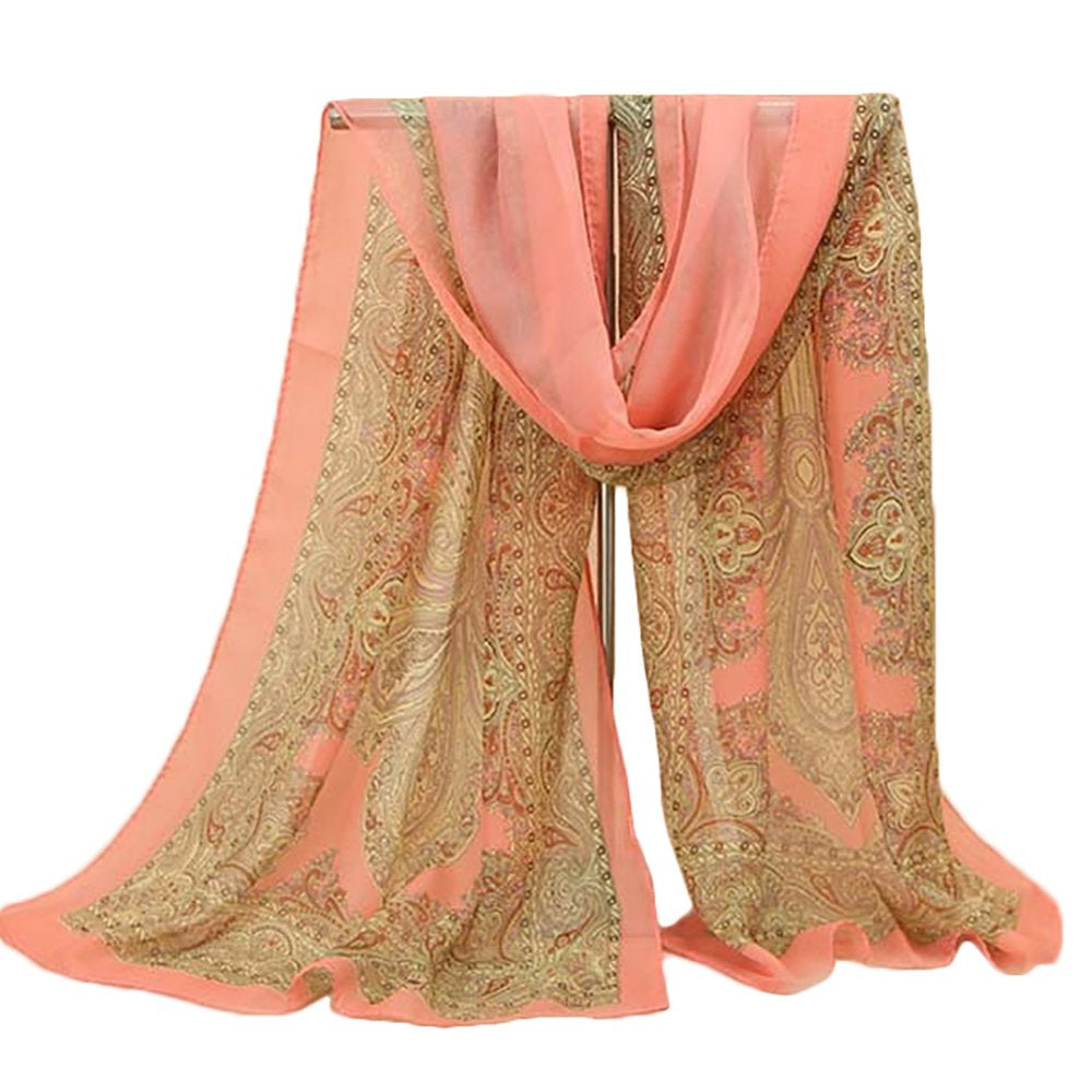 Ludlz Women Fashion Long Soft Chiffon Flower Scarf Sheer Wrap Neck Shawl Stole Gift