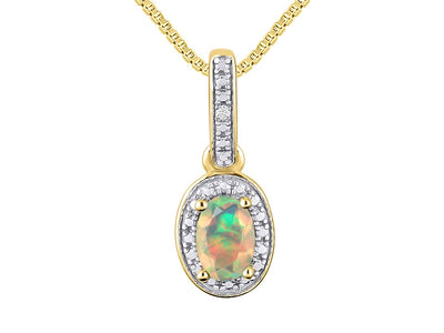 RYLOS Necklaces for Women Yellow Gold Plated Silver Halo Designer Necklace with Gemstone & Genuine Diamonds with 18" Chain 6X4MM Opal October Birthstone Womens Jewelry Silver Necklace for Women