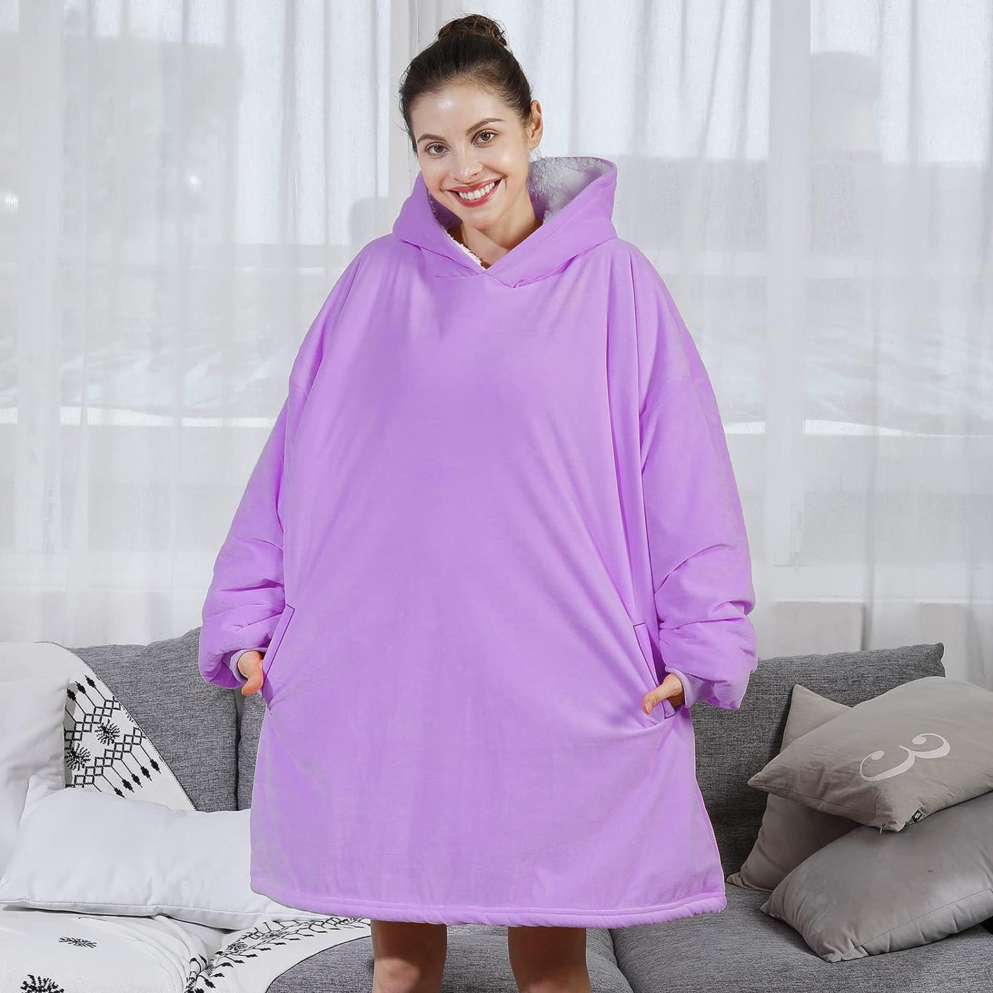 Amyhomie Blanket Sweatshirt,Oversized Sherpa Hooded Sweatshirt Blanket,Fleecehug Hoodie Wearable Blanket with Pocket for Adults & Kids & Teens