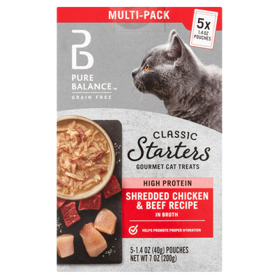 Classic Starters Gourmet Cat Treats, Shredded Chicken & Beef in Broth, 1.4 Oz, 5 Pack