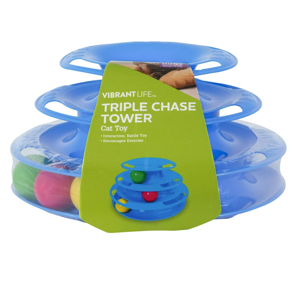 Vibrant Life Triple Chase 3 Tier Tower Interactive Ball Toy for Cats and Kittens