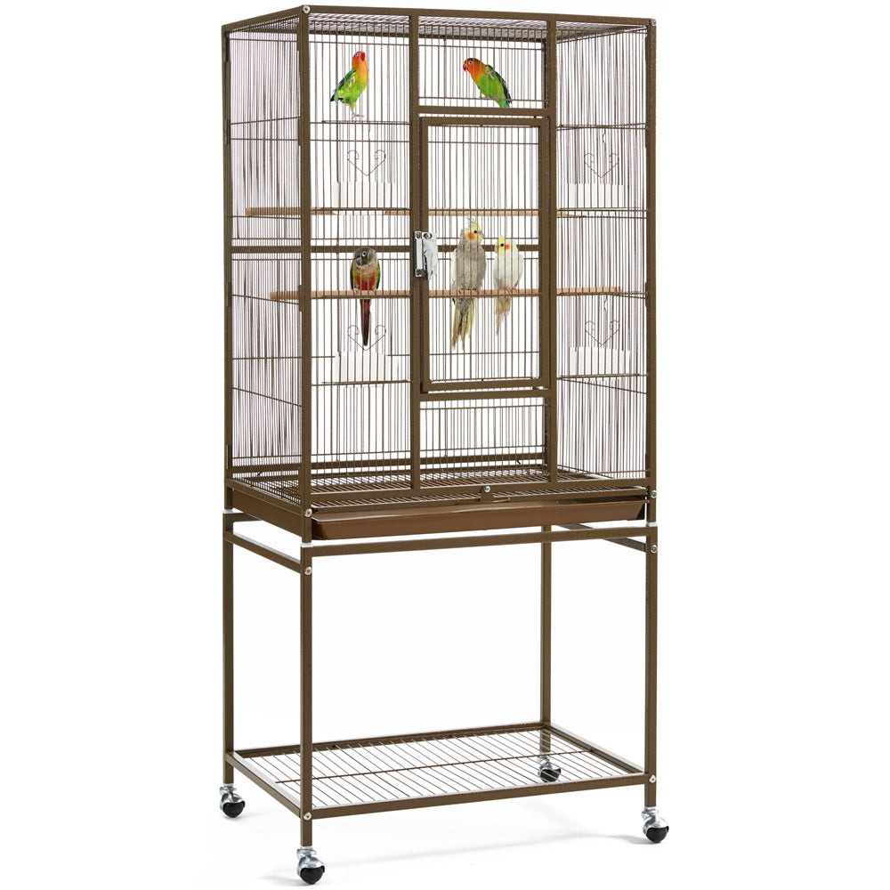 Easyfashion 54"H Large Rolling Metal Pet Cage for Birds or Small Animal, Palmer Green