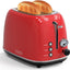 Toaster 2 Slice,Retro Stainless Steel Toaster with 6 Settings, 1.5 in Extra Wide Slots, Bagel/Defrost/Cancel Function, Removable Crumb Tray (Red)
