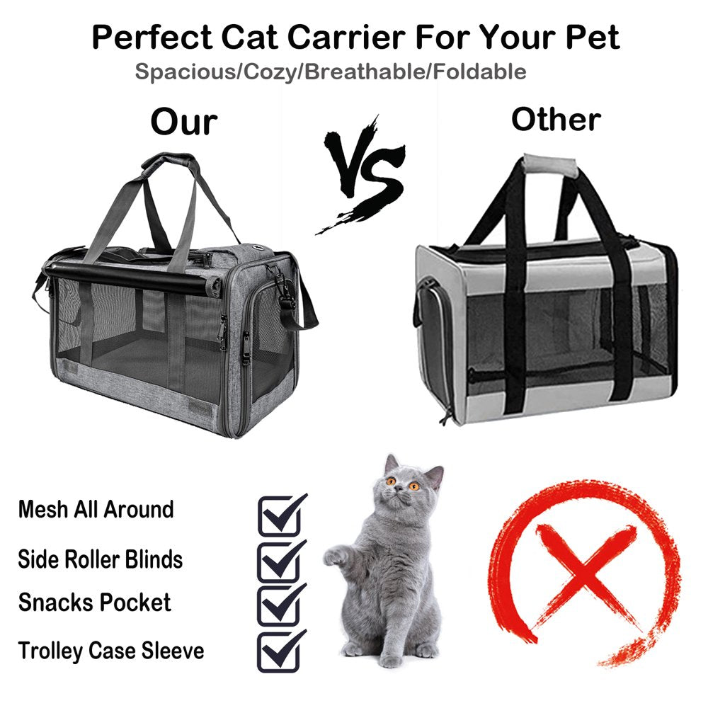 Cat Carrier, Cat Carriers for Large Cats up to 25LB, Large Cat Carrier with a Bowl, Soft Sided Carrier with 2 Side Roller Blinds for Cat Kitten Small Dog Puppies Airline Approved, Gray