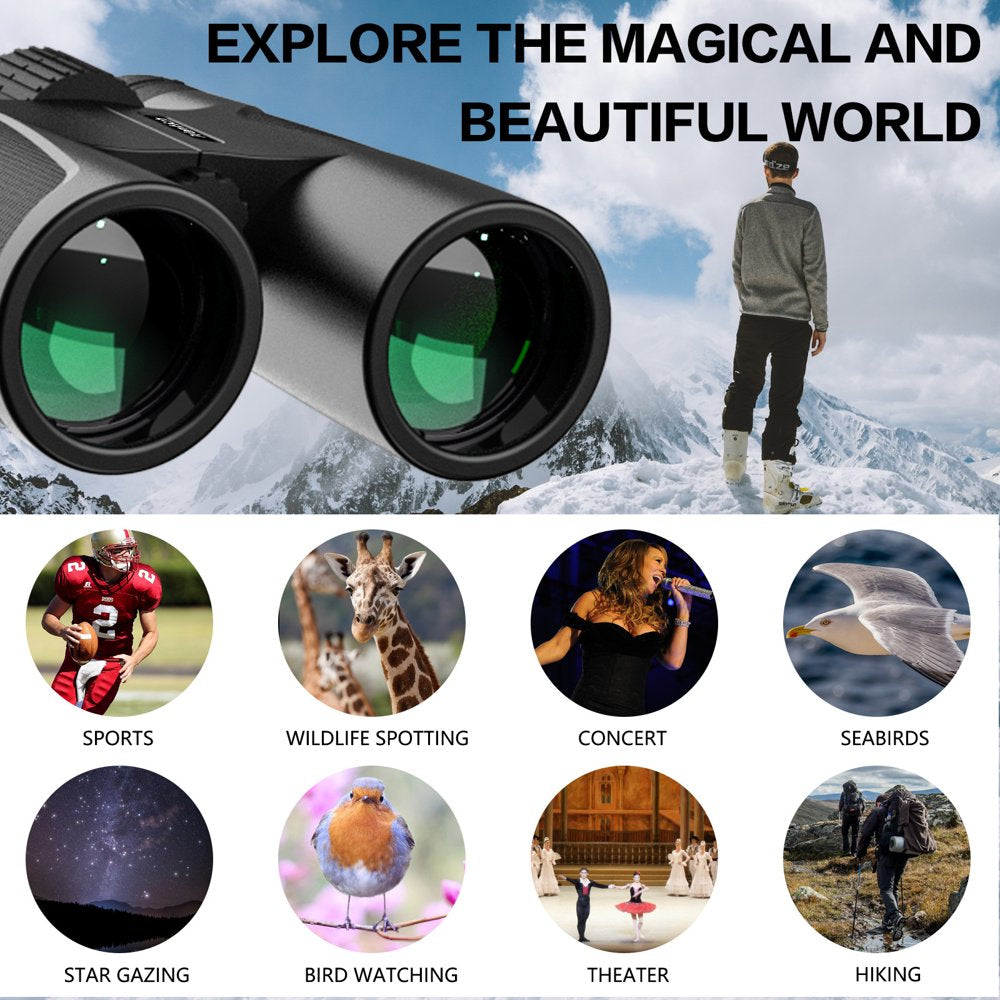 12 X 42 Binoculars for Adults and Kids - High Power Life Waterproof HD Compact Binoculars for Bird Watching Hunting Hiking Sightseeing Travel Concerts with BAK4 Prism FMC Lens, Black