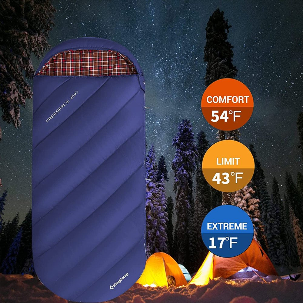 Kingcamp XL Camping Sleeping Bags 3 Seasons Oversized Lightweight 100% Cotton Flannel Sleeping Bag Navy