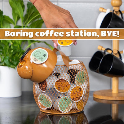 Made Easy Kit Coffee Pod Organizer - Home Coffee Bar Functional Décor - Café Station Countertop Storage Accessories (Brown Dog)