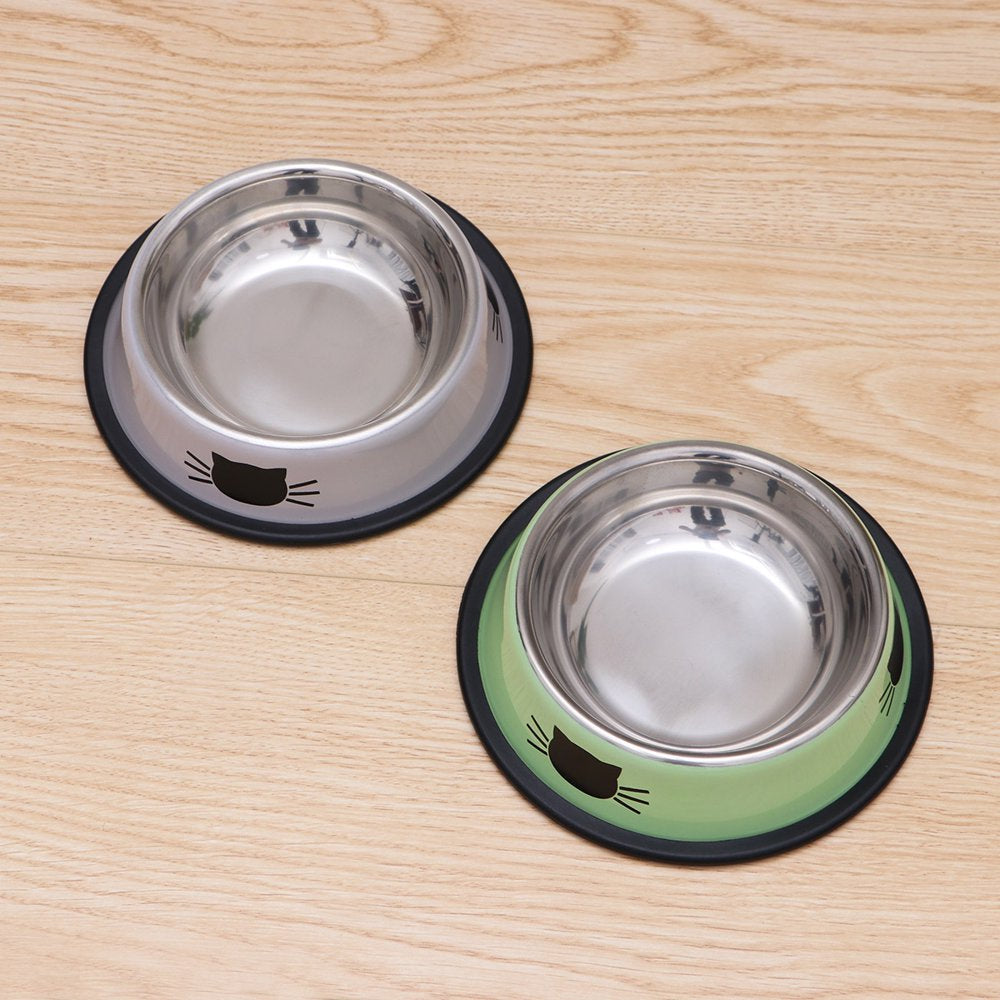 Bestonzon 2Pc Stainless Steel Cat Bowl for Dish Water Dog Food Bowl Pet Kitten Cat Feeder (Grey and Green)