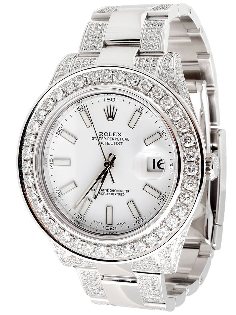 Men'S Rolex Datejust II 2 Diamond White Stainless Steel 9.06 Ct 41Mm Watch