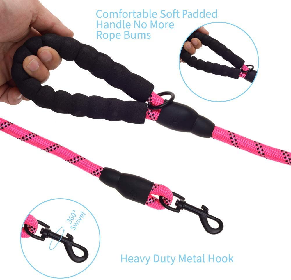 5 FT Thick Highly Reflective Dog Leash-Pink
