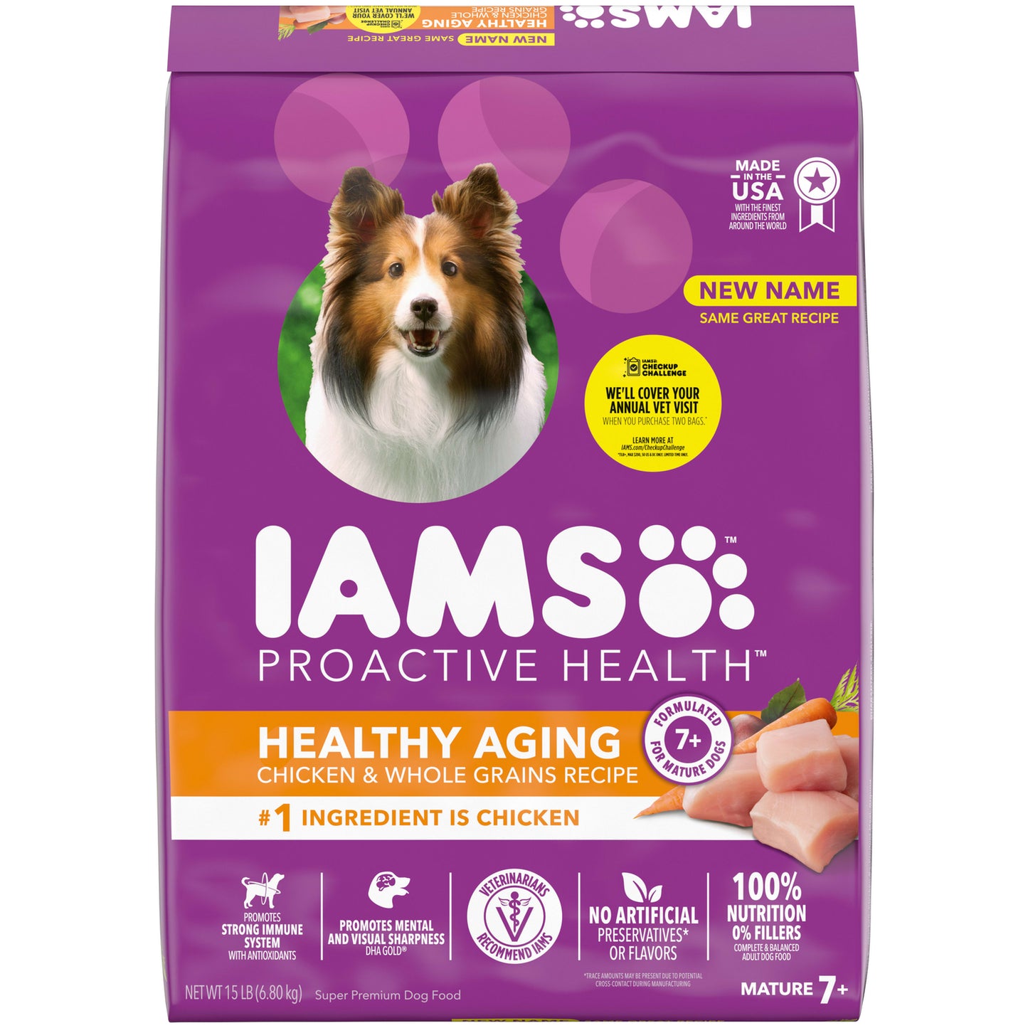 IAMS Healthy Aging Real Chicken Dry Dog Food for Mature Dog, 15 Lb. Bag