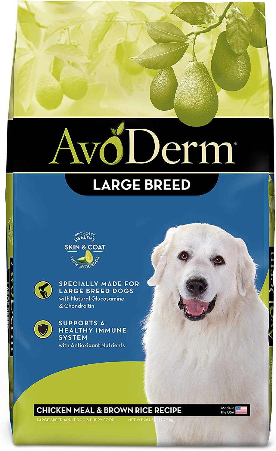 Avoderm Natural Chicken Meal & Brown Rice Formula Large Breed Dry Dog Food, for Pet Food Allergy Support, 26 Lb