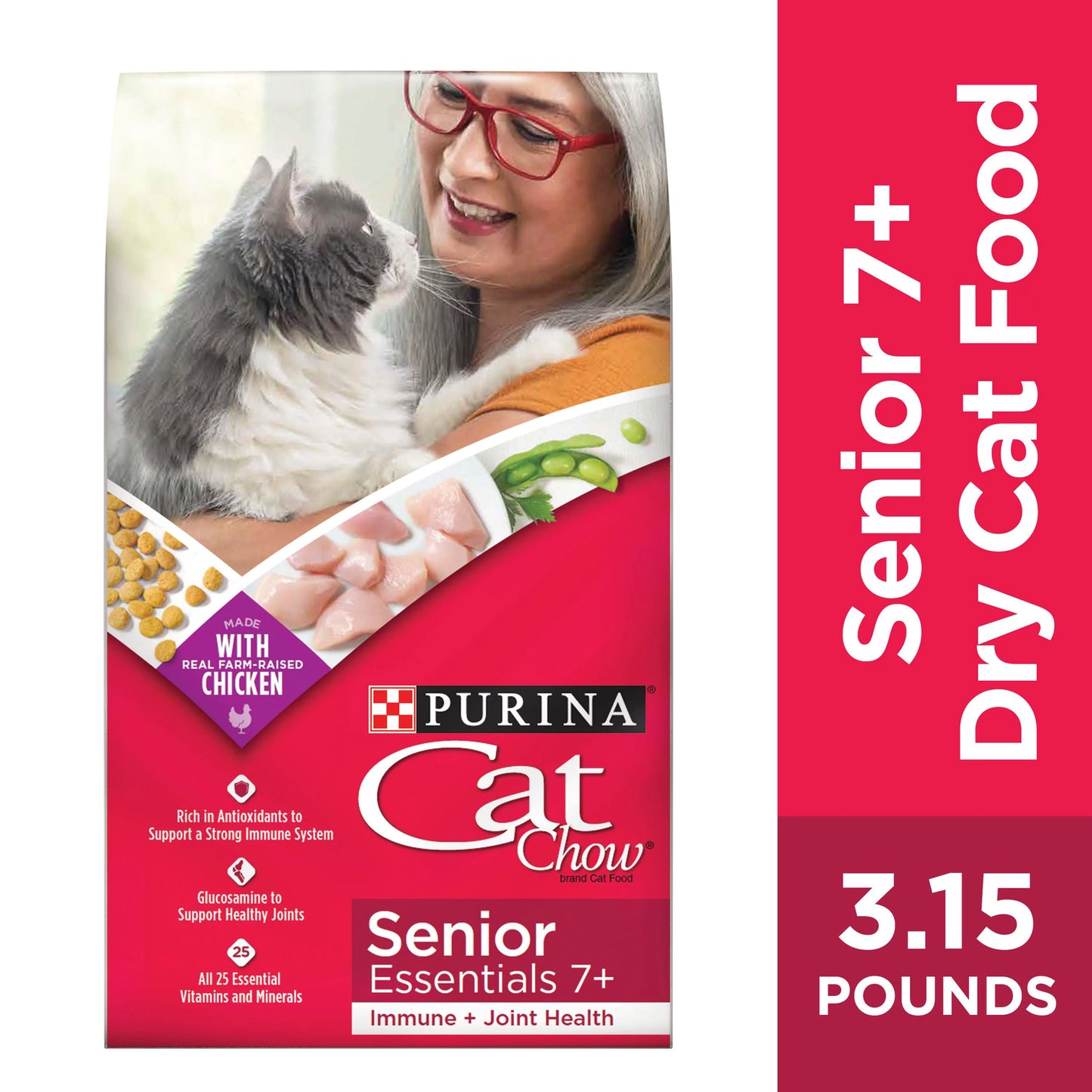 Cat Chow Chicken Flavor Dry Cat Food for Senior, 3.15 Lb. Bag