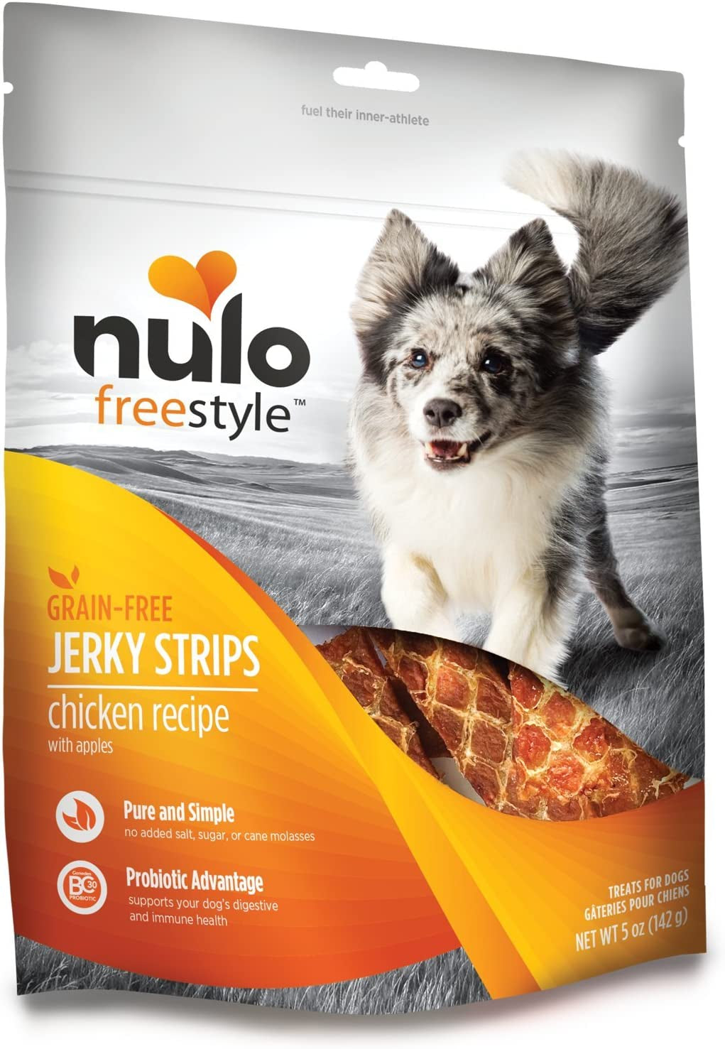 Nulo Freestyle Jerky Dog Treats: Healthy Grain Free Dog Treat - Natural Dog Treats for Training or Reward - Real Meat Strips for Puppy and Adult Dogs - Chicken with Apples Recipe - 5 Oz Bag