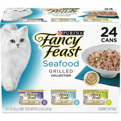 (24 Pack) Fancy Feast Gravy Wet Cat Food Variety Pack, Seafood Grilled Collection, 3 Oz. Cans