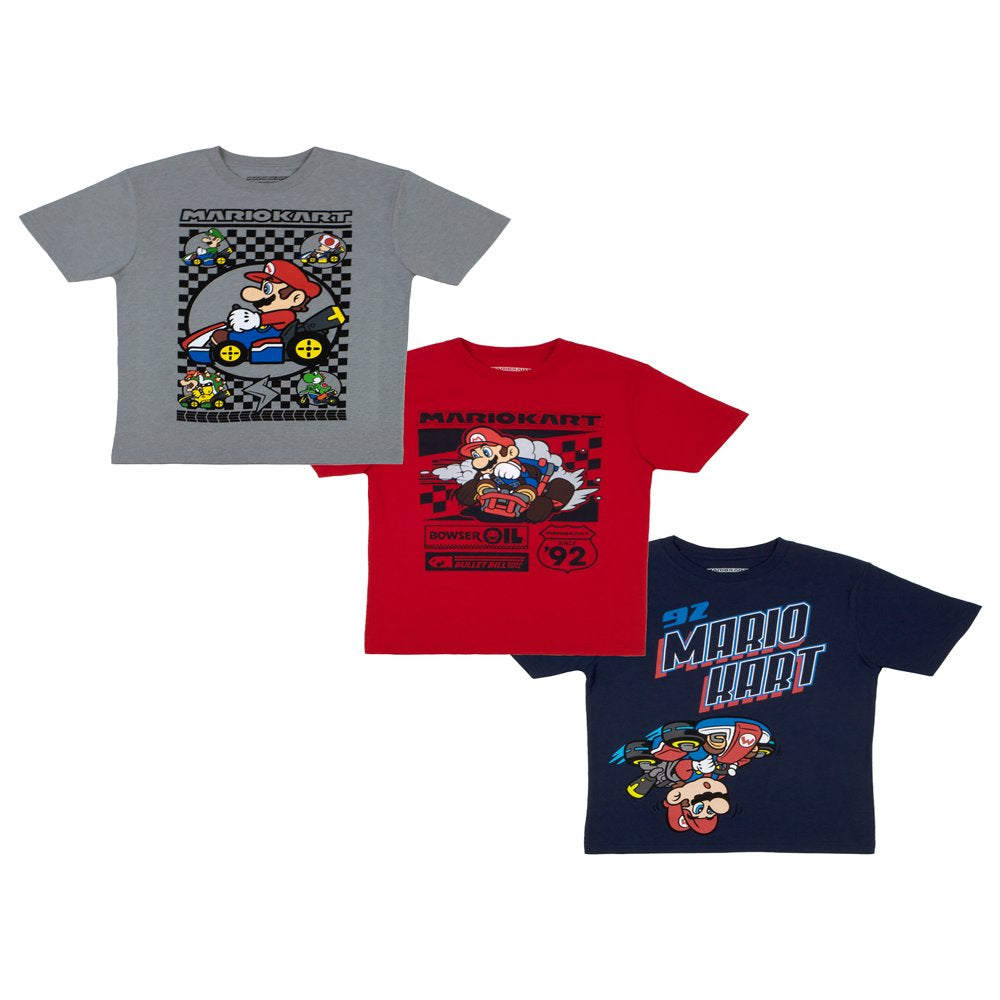 Nintendo Boys T-Shirt 3-Pack Bundle (Mario Kart, Size 14/16)