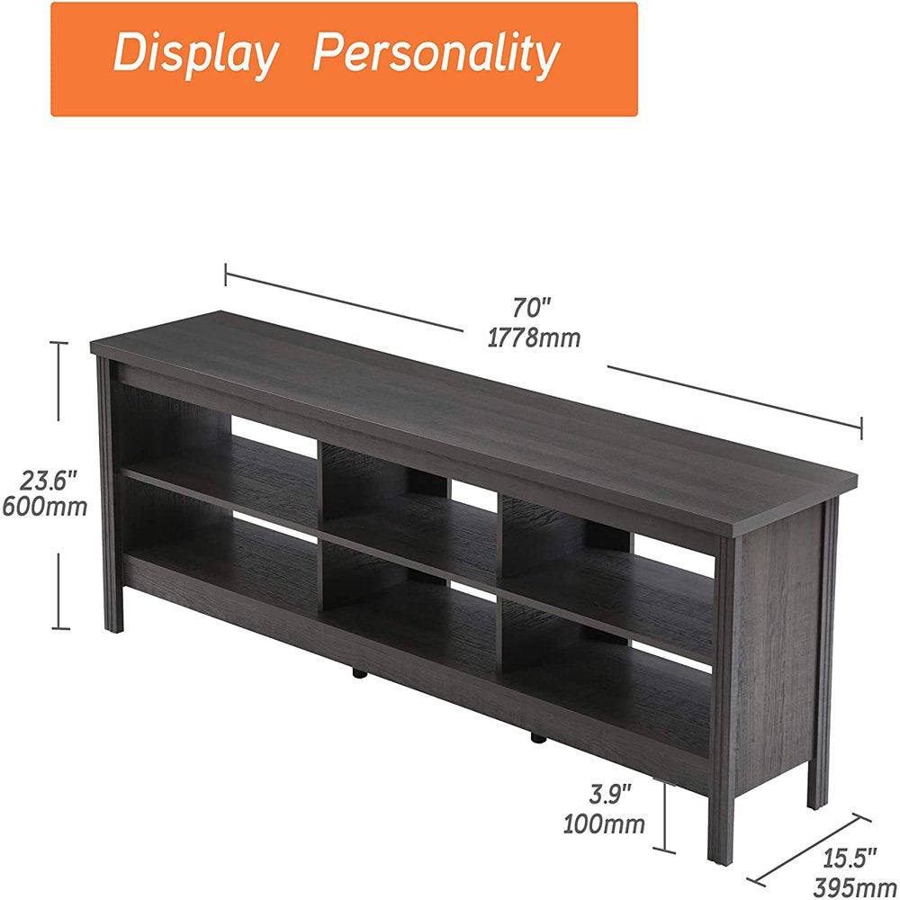 LED TV Stand for 75 Inch TV Entertainment Center Black TV Console Table with 6 Storages for Living Room Bedroom, 70"