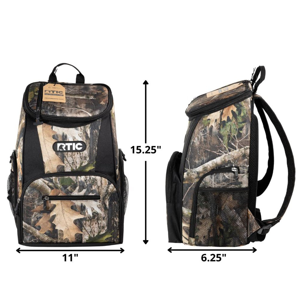 RTIC Lightweight Backpack Cooler, Kanati Camo, 15 Can, Portable Insulated Bag, for Men & Women, Great for Day Trips, Picnics, Camping, Hiking, Beach, or Park