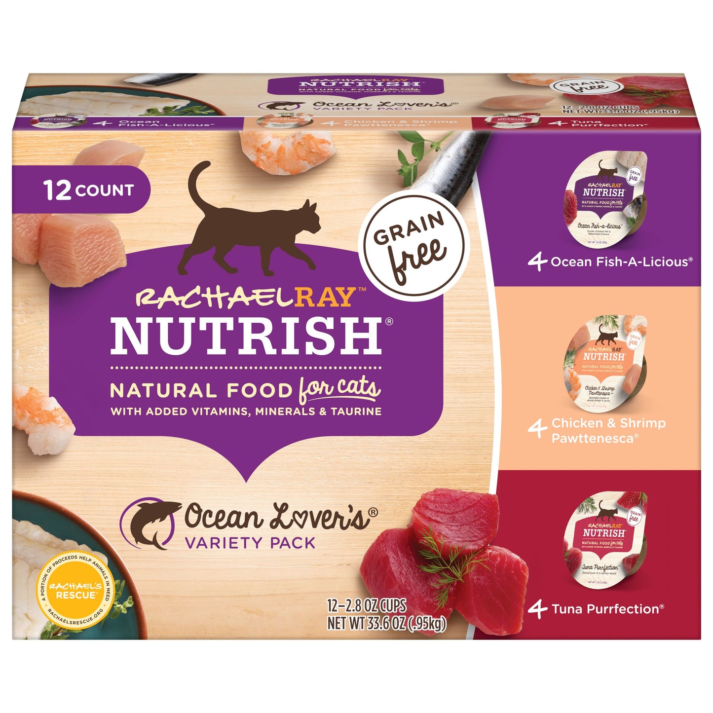 Rachael Ray Nutrish Premium Wet Cat Food, Ocean Lovers Variety Pack, Grain Free, 2.8 Oz. Tub, Pack of 12