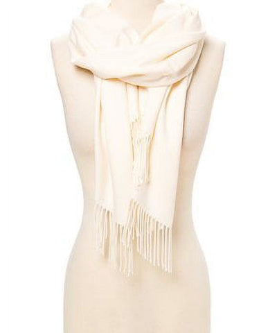 Cream Solid Scarfs for Women Fashion Warm Neck Womens Winter Scarves Pashmina Silk Scarf Wrap with Fringes for Ladies by Oussum