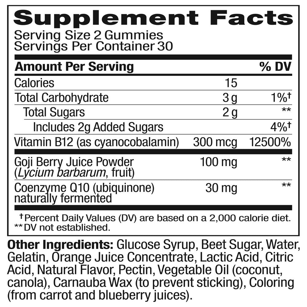 OLLY Daily Energy Gummy Supplement with Coq10 & B12, Caffeine Free, Tropical, 60 Ct