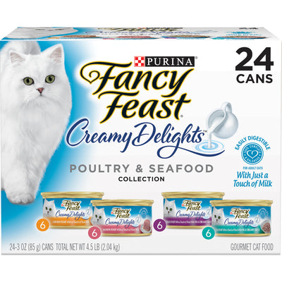 (24 Pack) Fancy Feast Wet Cat Food Variety Pack, Creamy Delights Poultry & Seafood Collection, 3 Oz. Cans