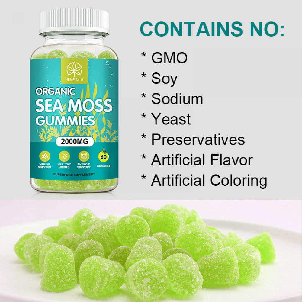 HFU Organic Sea Moss Multivitamin Gummies Supplement 2000Mg with Bladderwrack and Burdock Root - 60 Gummies