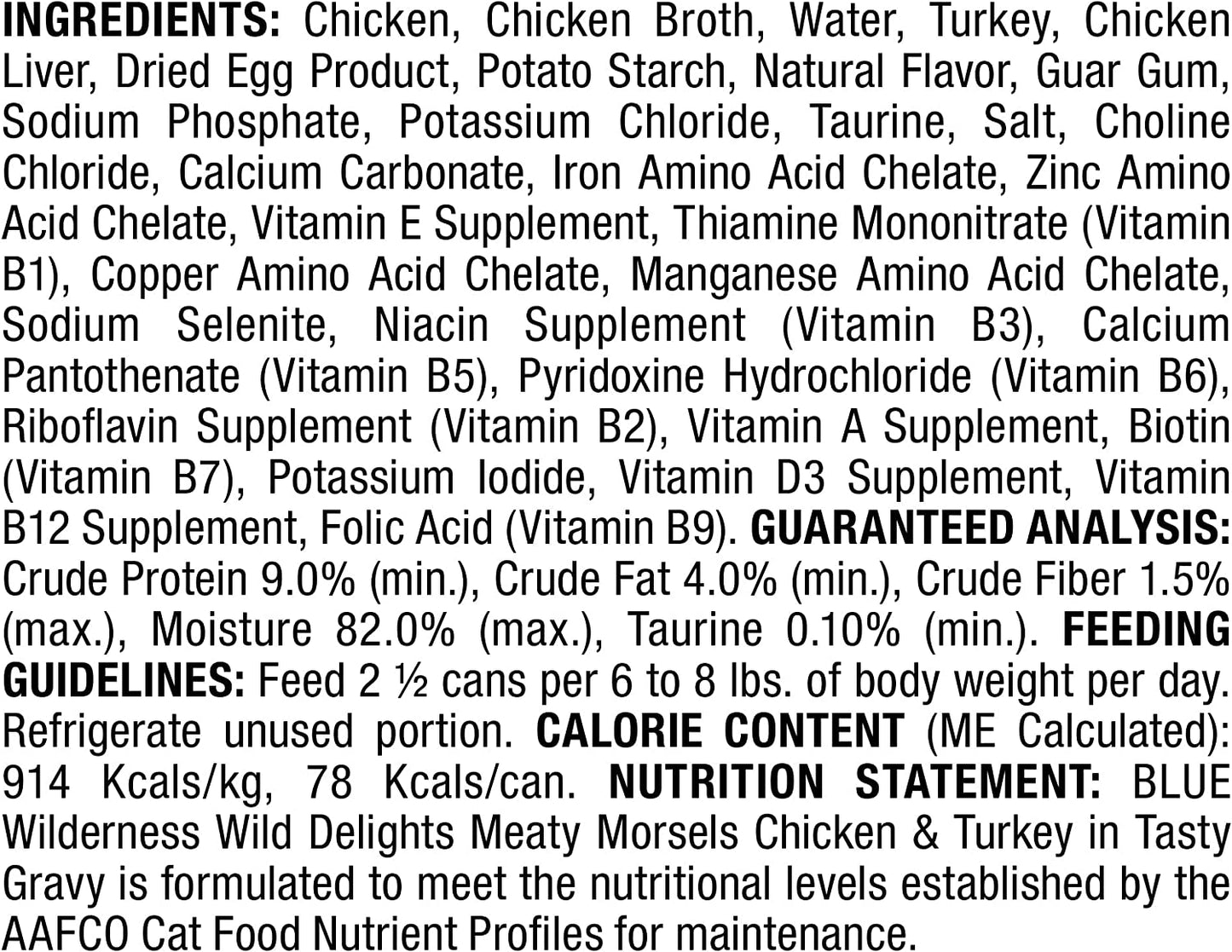 Blue Buffalo Wilderness Wild Delights High Protein Grain Free, Natural Adult Meaty Morsels Wet Cat Food, Chicken & Turkey 3-Oz Cans (Pack of 24)