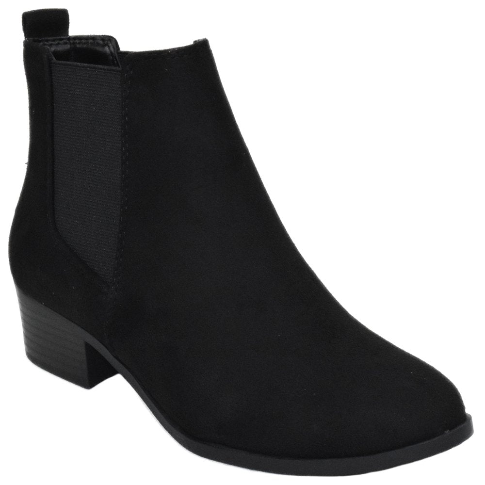 Soda Women Ankle Boots Elastic Sides Slip on Booties Block Heel Suede TEAPOT-S Black 7.5