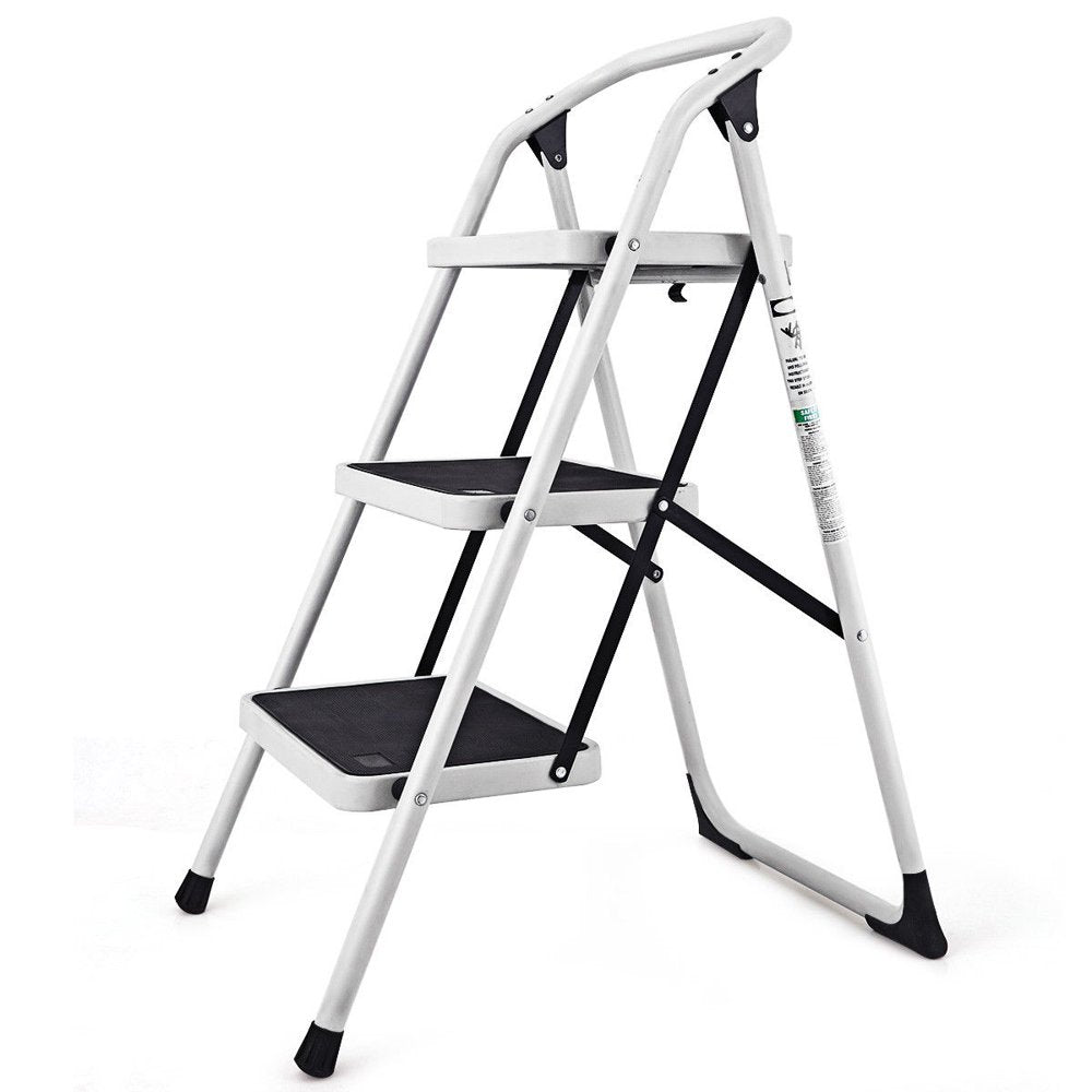 Costway 3 Step Lightweight Ladder HD Platform Foldable Stool 330 LB Cap. Saving Space