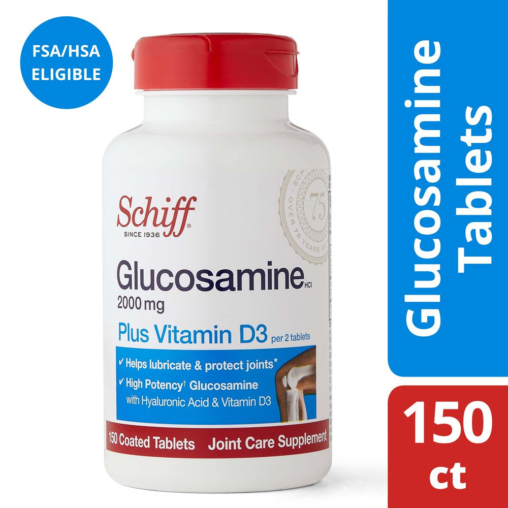 Schiff Glucosamine 2000Mg with Vitamin D3 and Hyaluronic Acid, 150 Tablets - Joint Supplement