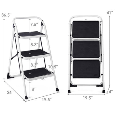 Costway 3 Step Lightweight Ladder HD Platform Foldable Stool 330 LB Cap. Saving Space