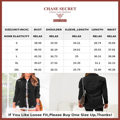 Chase Secret Women Denim Jacket Casual Long Boyfriend Distresse Jean Jacket Petite - Size L