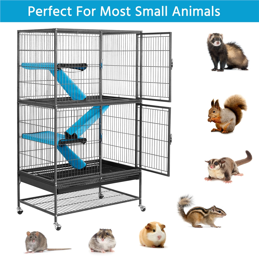 Smilemart Rolling Metal Cage 2-Story Small Animal Cage for Adult Rats/Ferrets/Chinchillas/Guinea Pigs with Removable Ramps & Platforms, Hammered Black